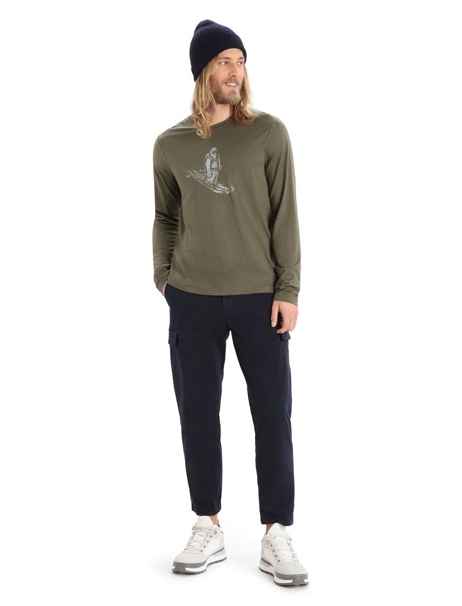 Icebreaker Merino Tech Lite II T-Shirt Skiing Yeti Férfi Long Sleeve Olivazöld | HU 1226SGLO